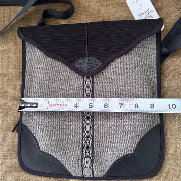 NWT Black and Gray Crossbody Bag; various textiles,leather accents, handmade. - Picture 11 of 12